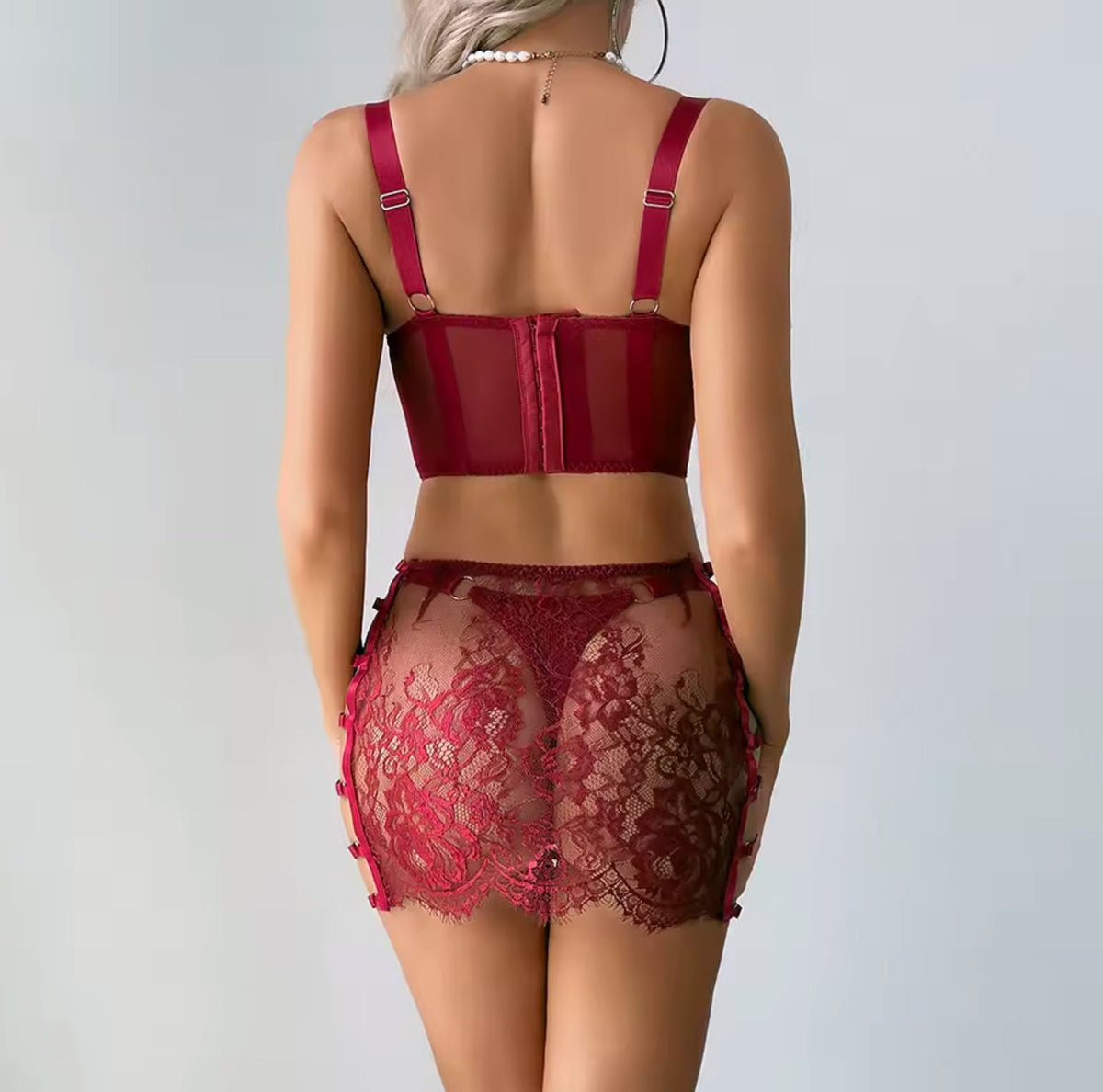 Floral Lace Mesh Lingerie Set - Bra and Panty Set