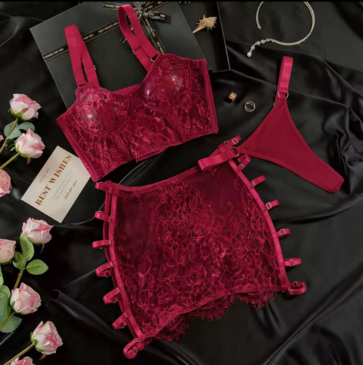 Floral Lace Mesh Lingerie Set - Bra and Panty Set