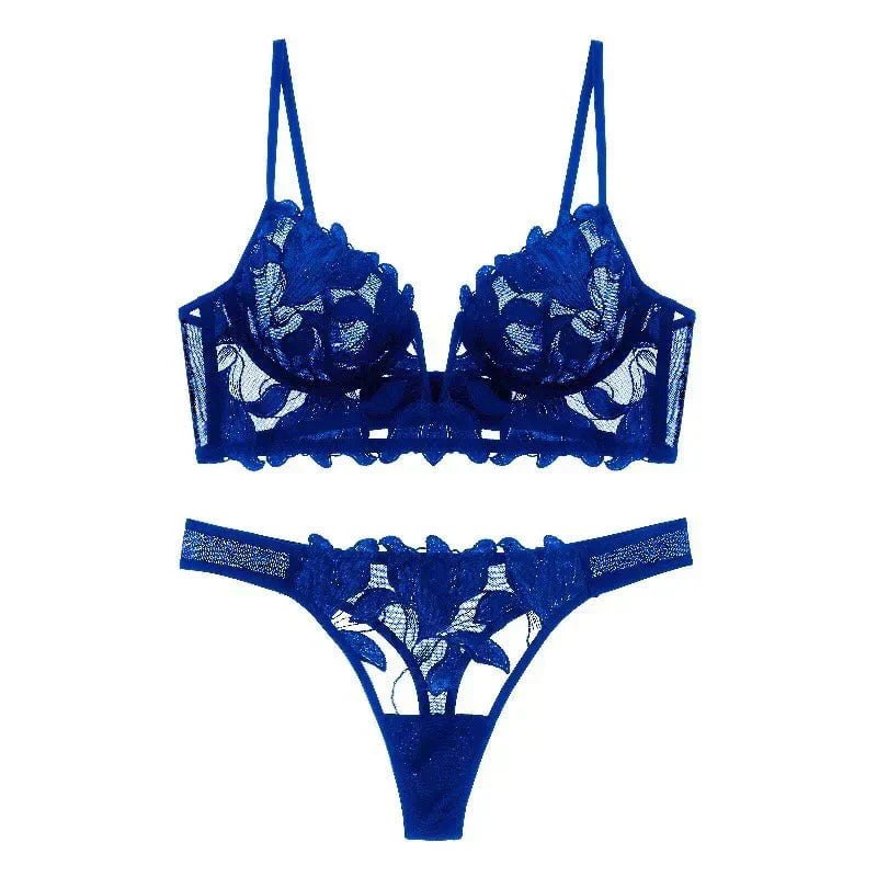 Floral Lace Plunge Bridal Bra Set - Lingerie Set for Women