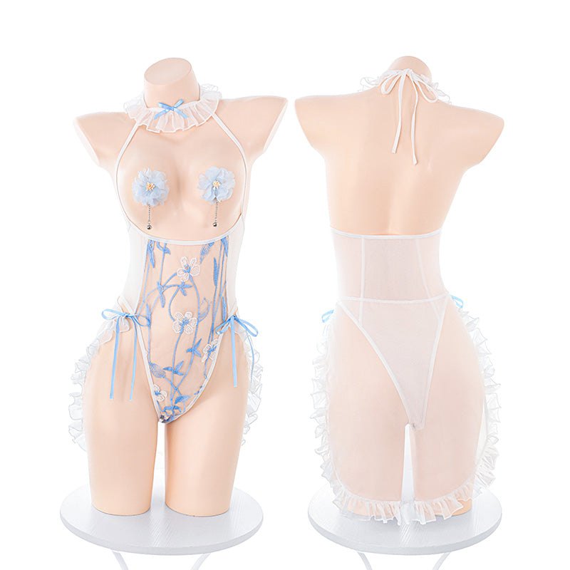 Floral Lace Print Bodysuit Set - Lingerie Bodysuit for Women