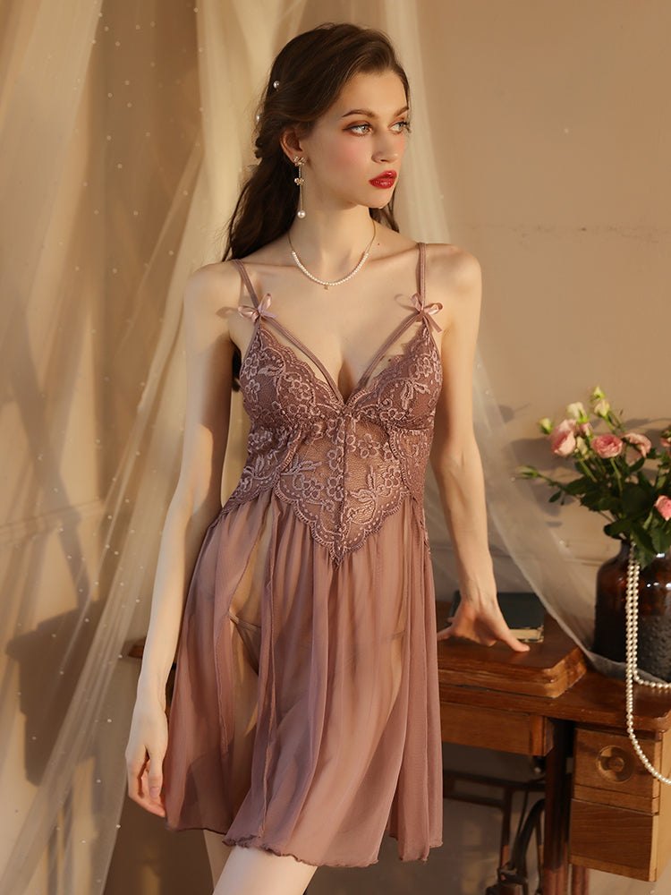 Floral Lace Mesh Babydoll Set - Sexy Babydoll Lingerie