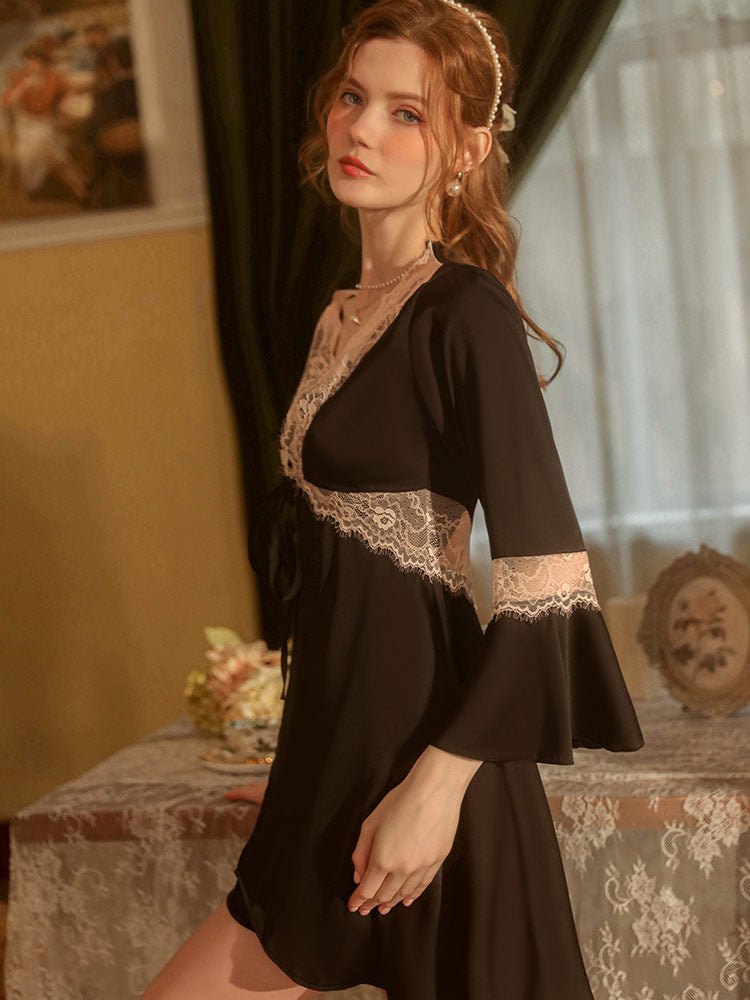 Floral Lace Tie Front Cardigan Robe - Sexy Lingerie Robe