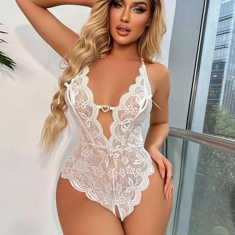 Floral Lace Trim Teddy - Sexy Babydoll Lingerie