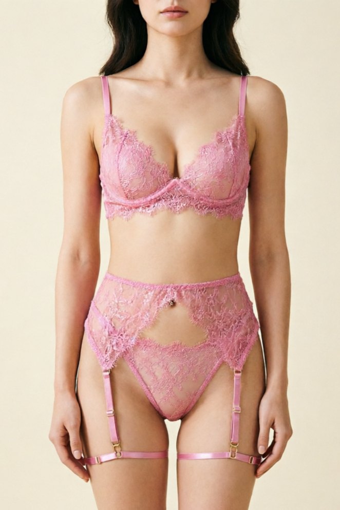 Floral Lace Underwire Garter Set - Garter Lingerie Set