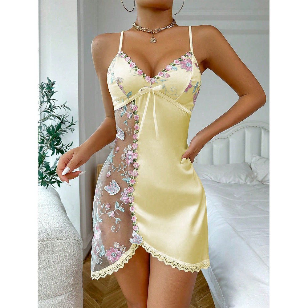 Floral Mesh Lace Nightdress - Sexy Nightgown Lingerie