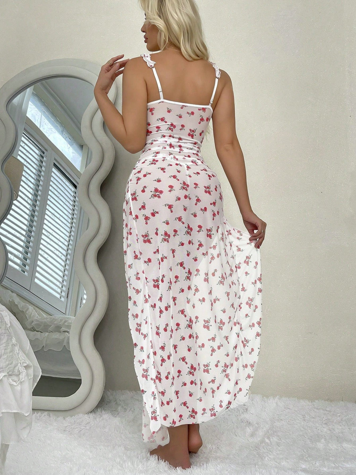 Floral Mesh Halter Nightgown - Sexy Sleepwear for Women