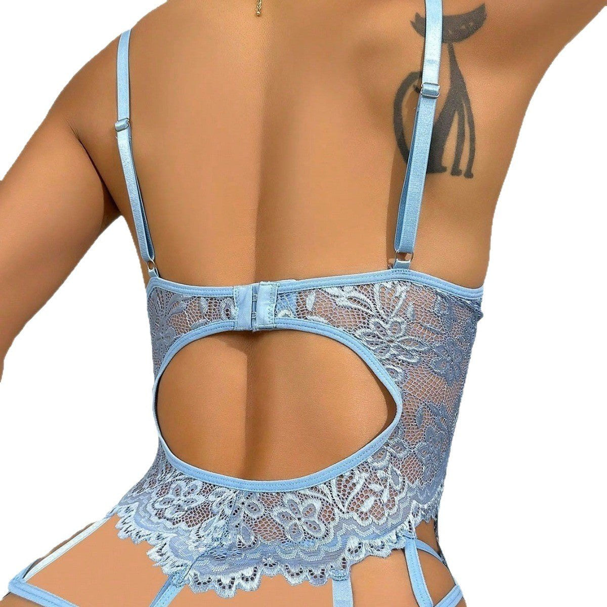 Floral Stitched Lace Strap Bra Set - Lingerie Set for Women