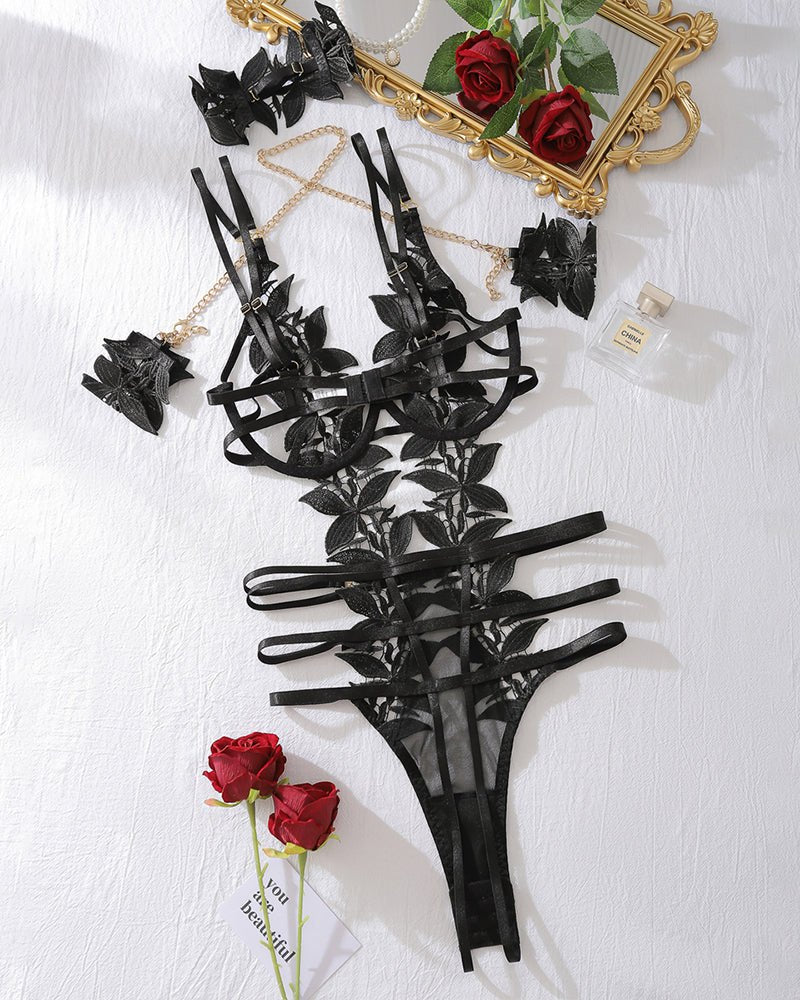 Embroidered Chain Bracelet Bodysuit - Lingerie Bodysuit for Women