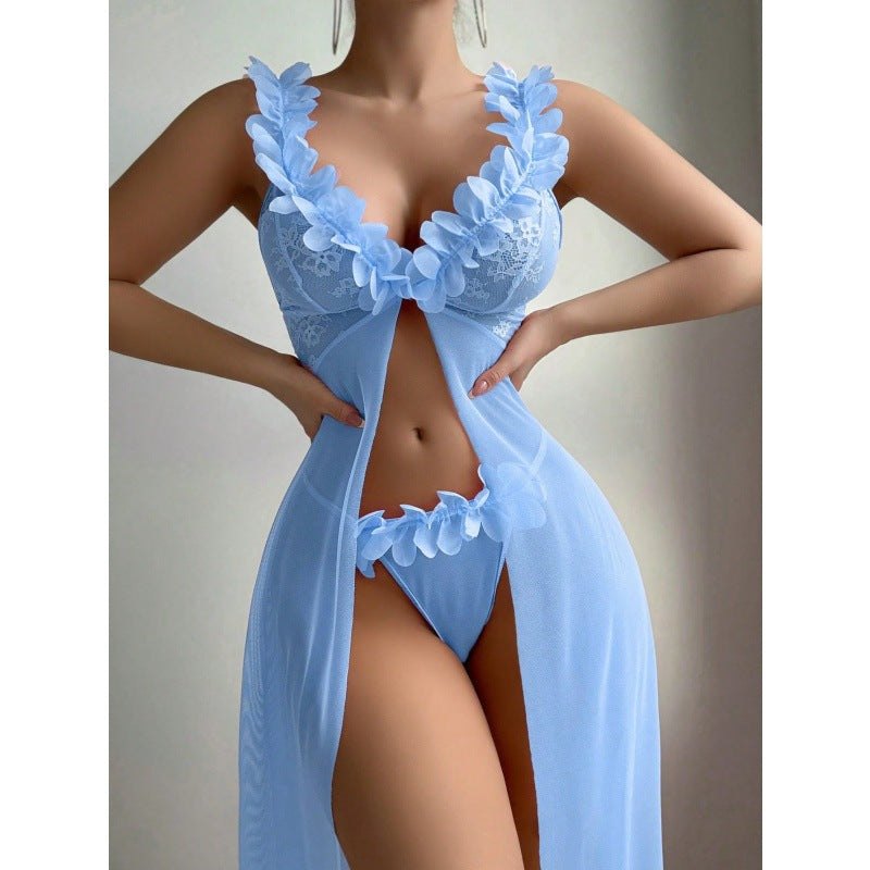 Flower Lace Split Suspender Dress - Sexy Babydoll Lingerie
