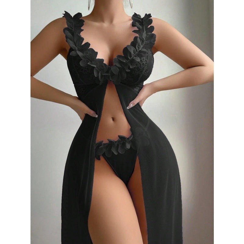 Flower Lace Split Suspender Dress - Sexy Babydoll Lingerie