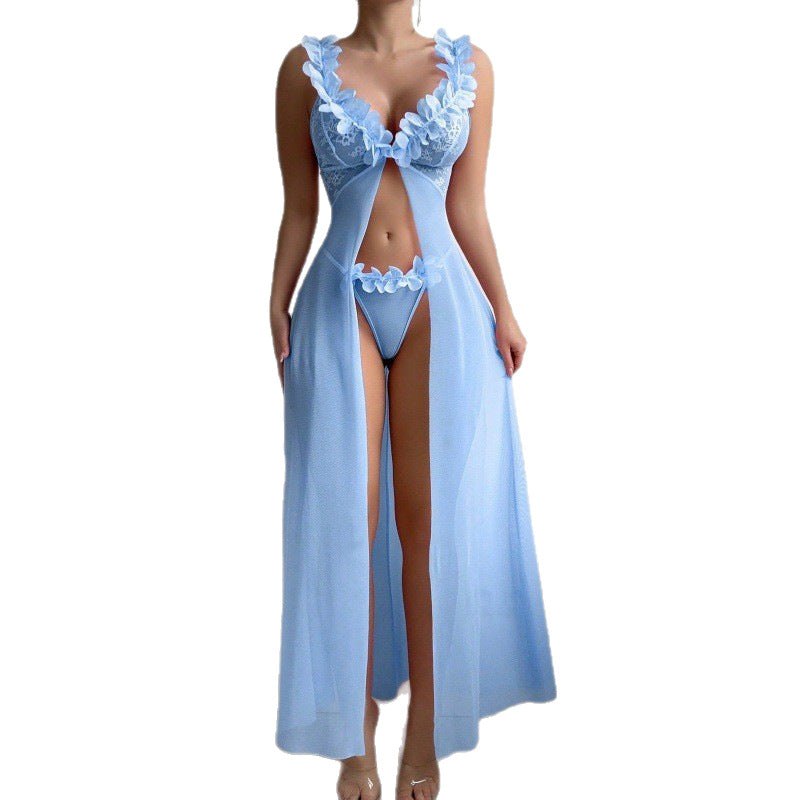 Flower Lace Split Suspender Dress - Sexy Babydoll Lingerie