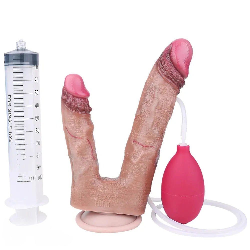Forked Ejaculating Dual Dildo - Silicone Suction Cup Dildo