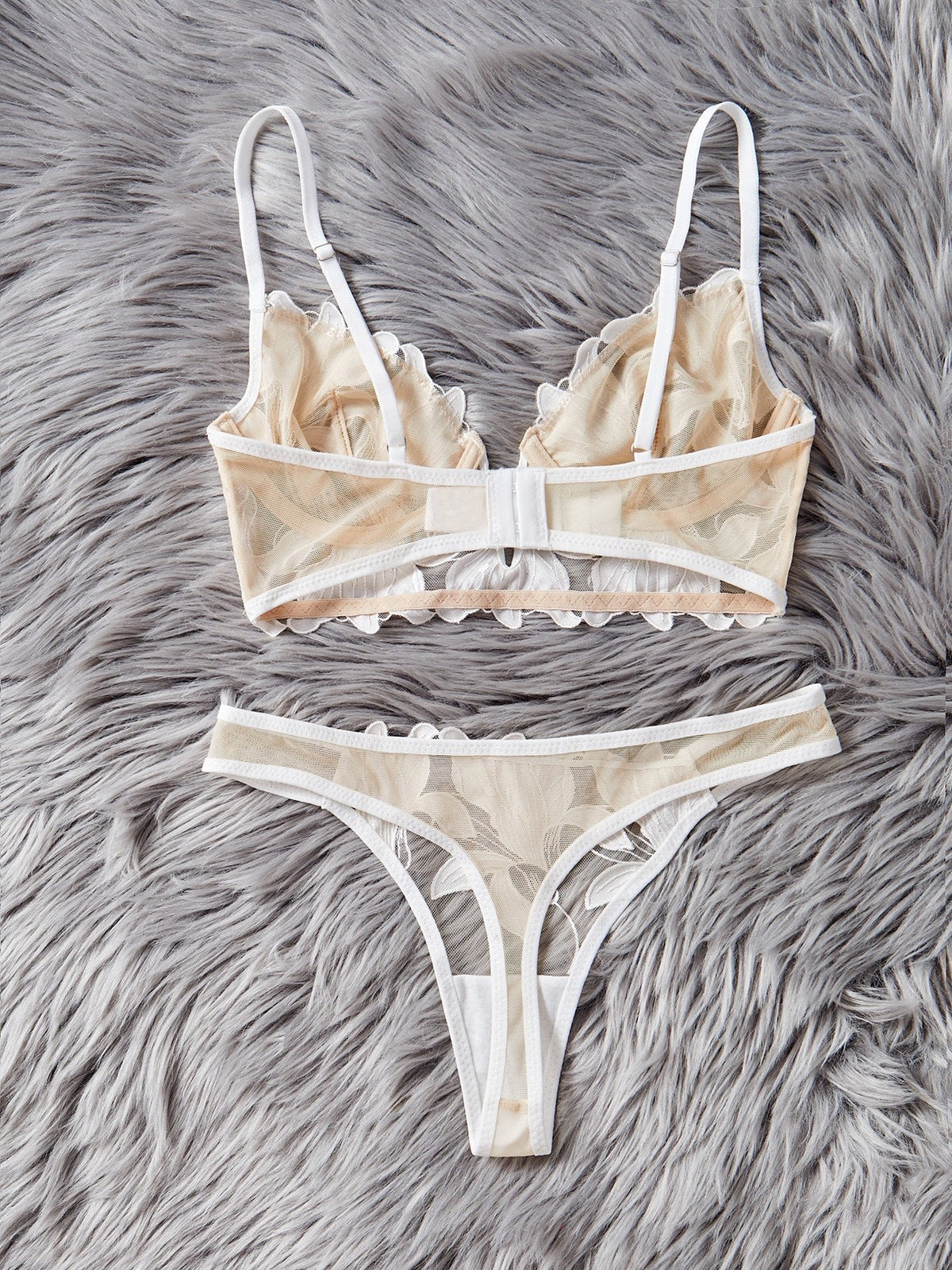 French Embroidered Mesh Bra Set - Lingerie Set for Women