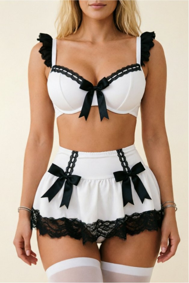 French Maid Lace Bow Set - Sexy French Maid Costume
