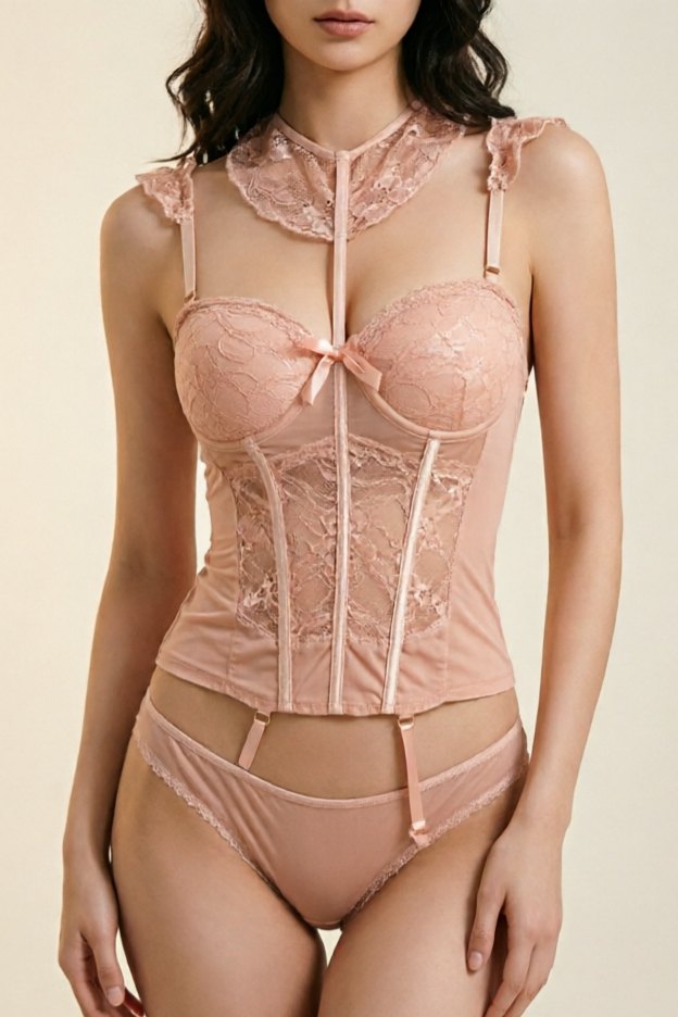 French Bow Teddy with Garter - One Piece Lingerie