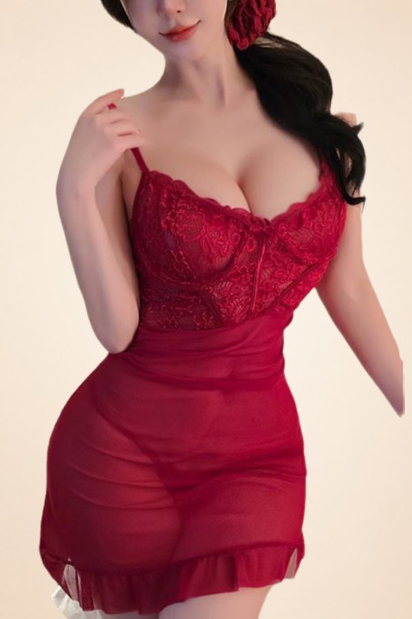 Front-Zipper Lace-Up Chemise - Sexy Slip Nightgown