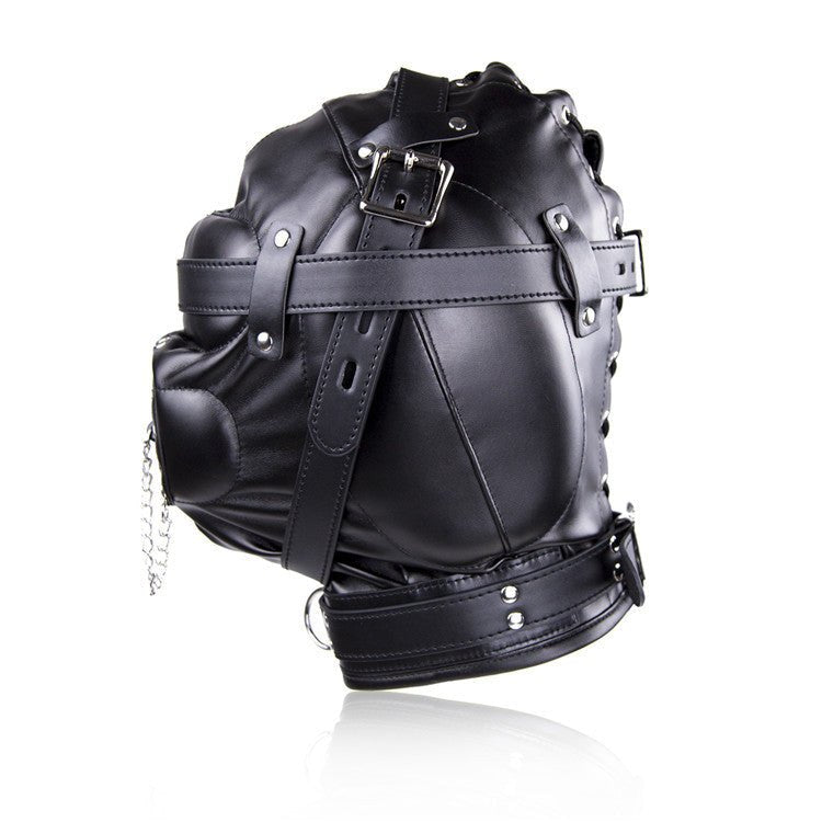 Full Head Hood With Mouth Lid - PU Leather Bondage