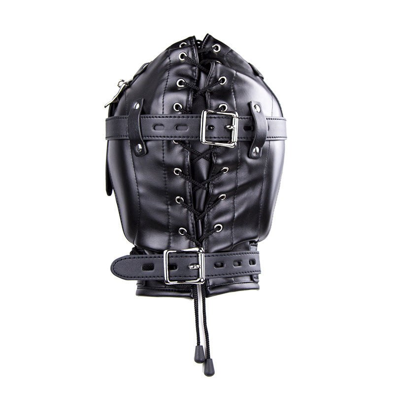 Full Head Hood With Mouth Lid - PU Leather Bondage