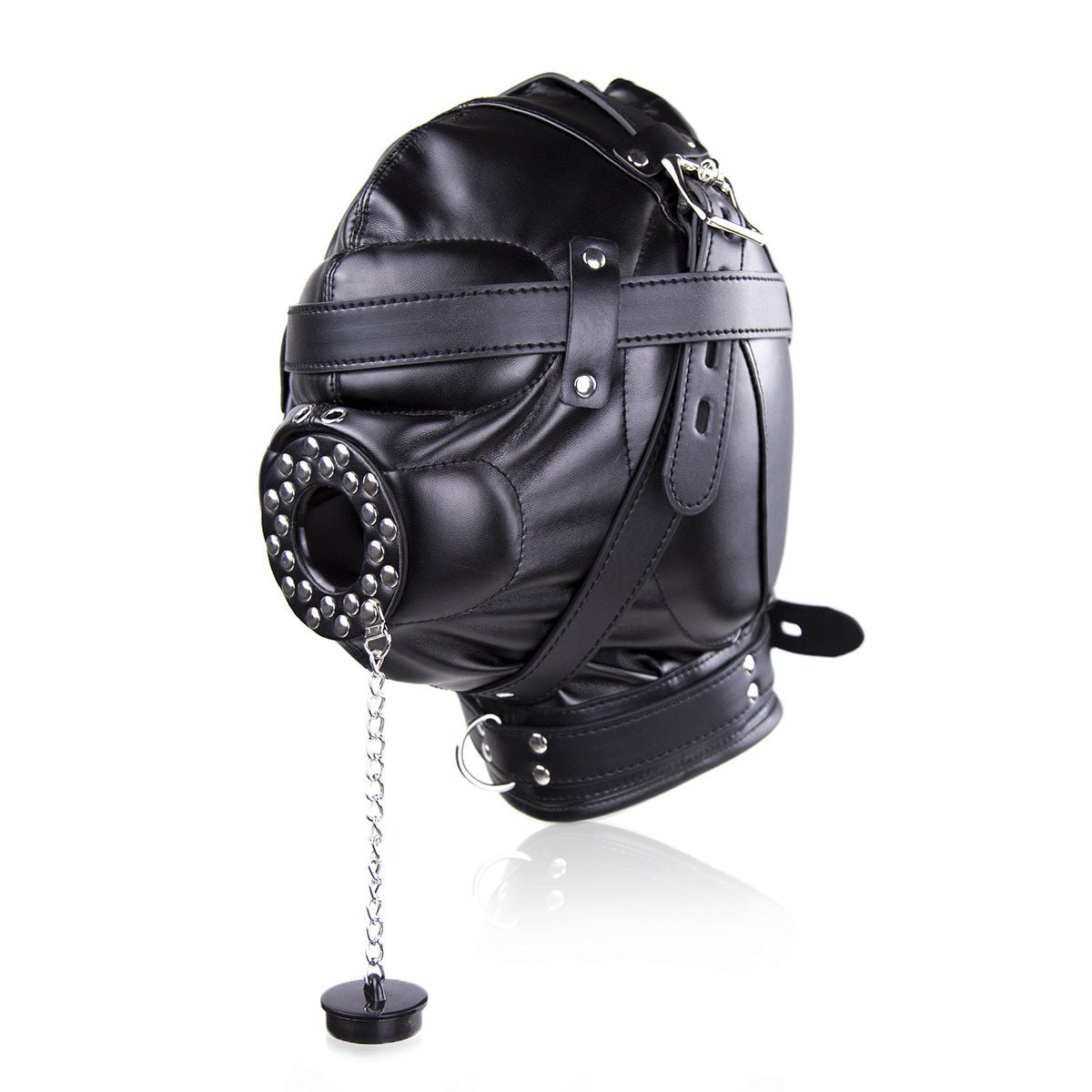 Full Head Hood With Mouth Lid - PU Leather Bondage