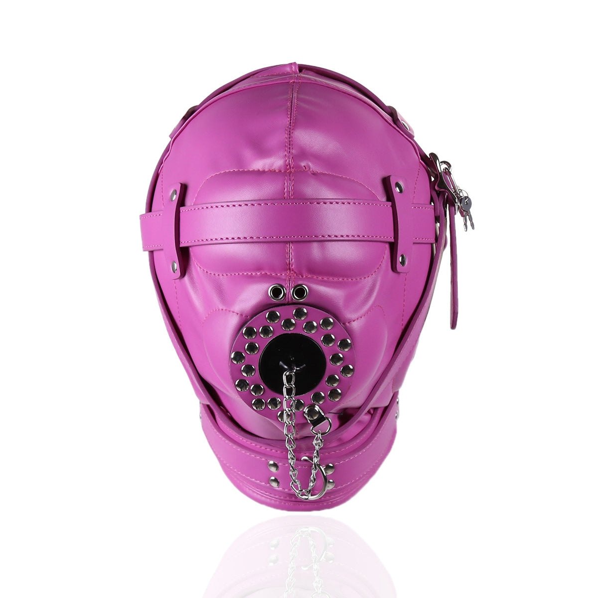 Full Head Hood With Mouth Lid - PU Leather Bondage