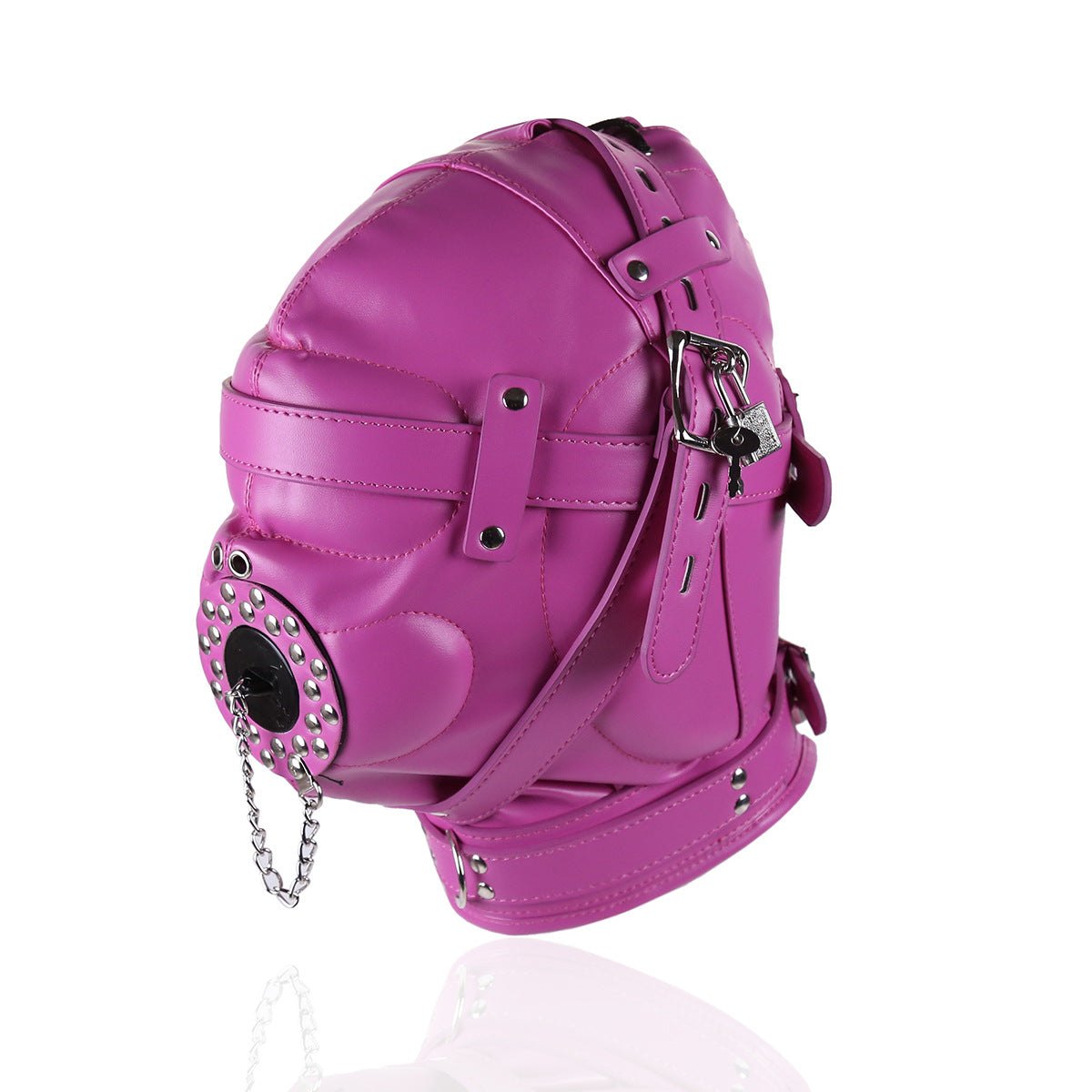 Full Head Hood With Mouth Lid - PU Leather Bondage