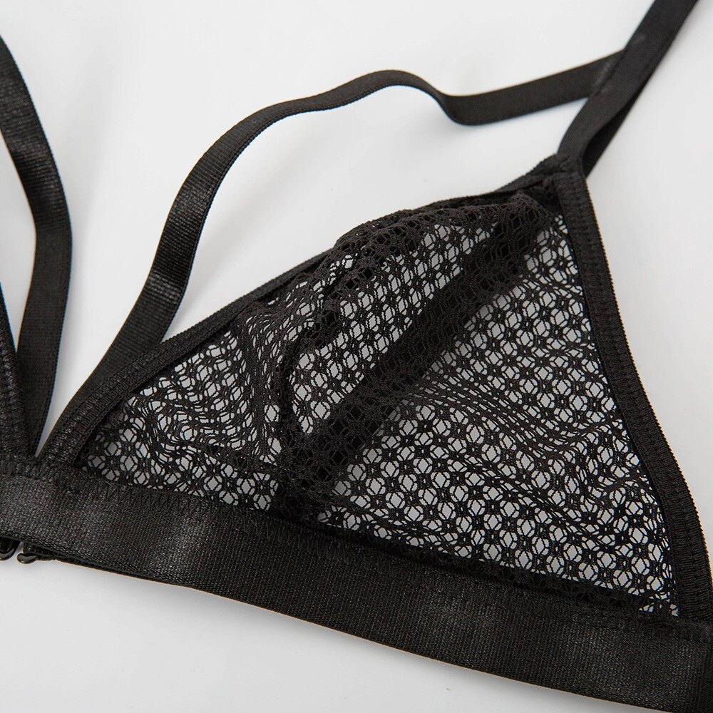 Geometric Mesh Cutout Bra Set - Lingerie Set for Women