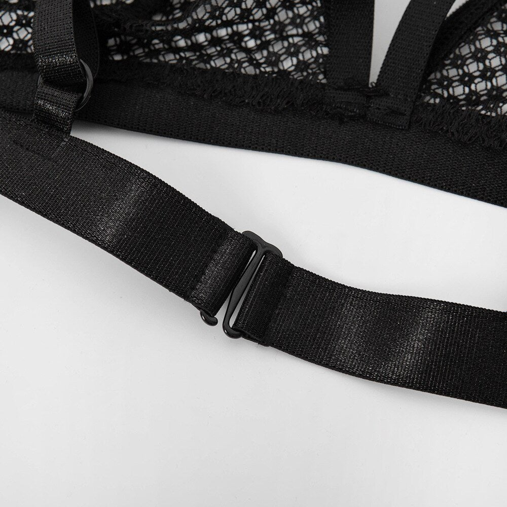 Geometric Mesh Cutout Bra Set - Lingerie Set for Women