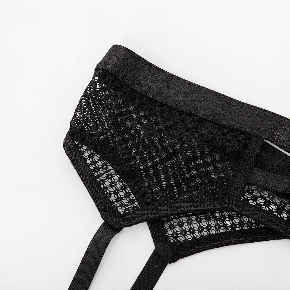 Geometric Mesh Cutout Bra Set - Lingerie Set for Women