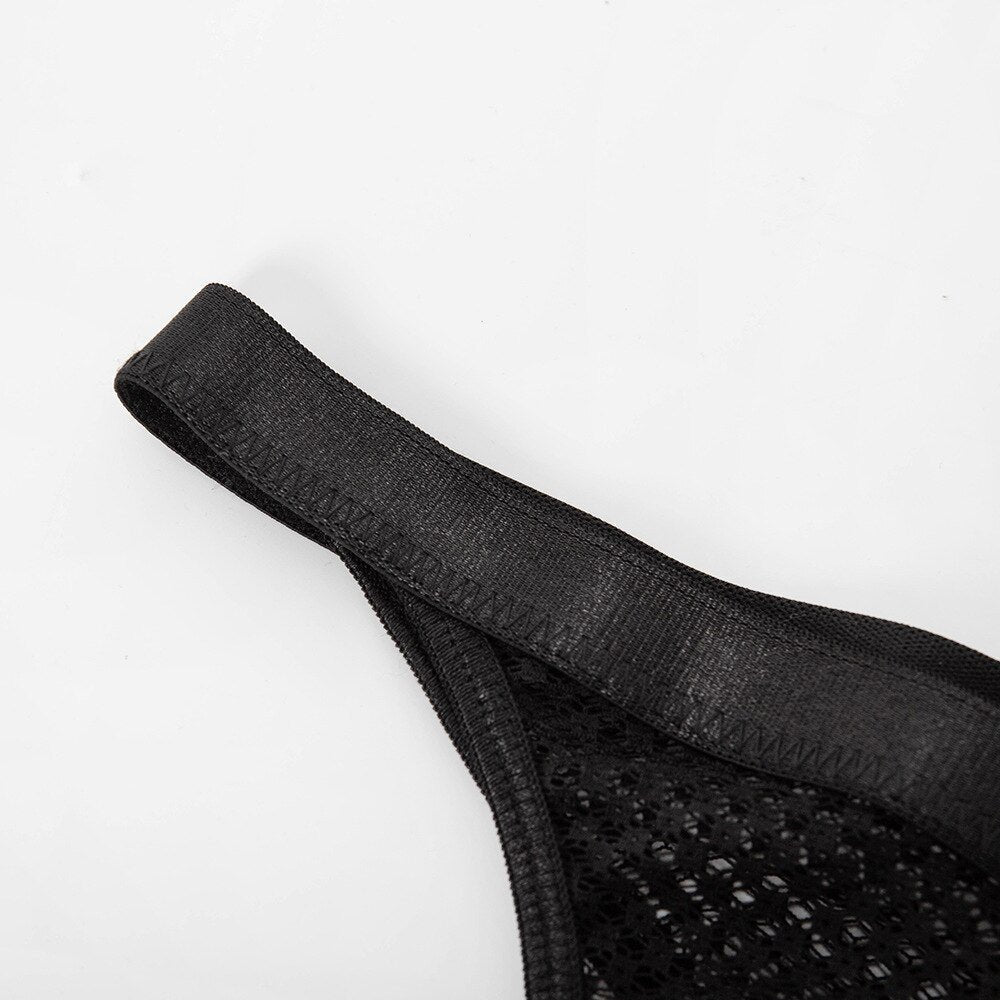 Geometric Mesh Cutout Bra Set - Lingerie Set for Women