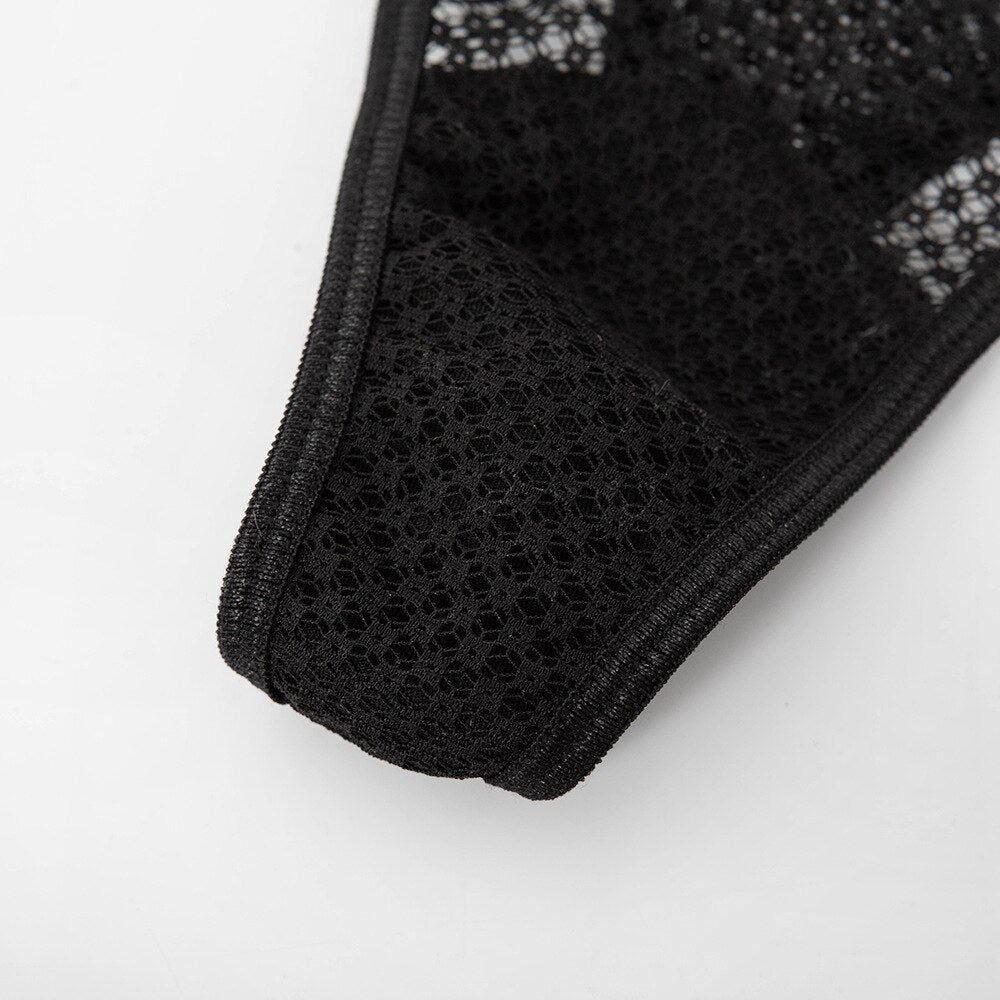 Geometric Mesh Cutout Bra Set - Lingerie Set for Women