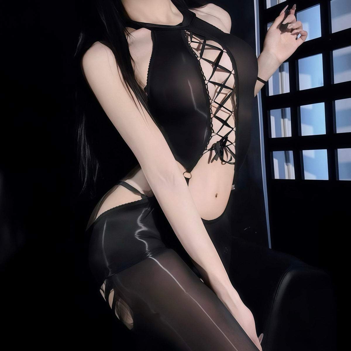 Glossy Open-Crotch Bodystocking - Sexy Bodystocking Lingerie
