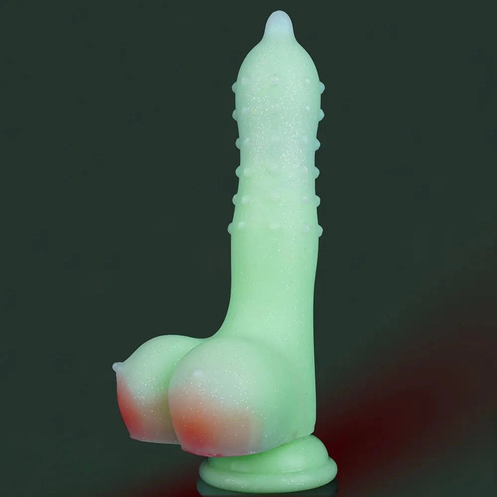 Glow Green Monster Dildo - Spiked Fantasy Dildo 8 in