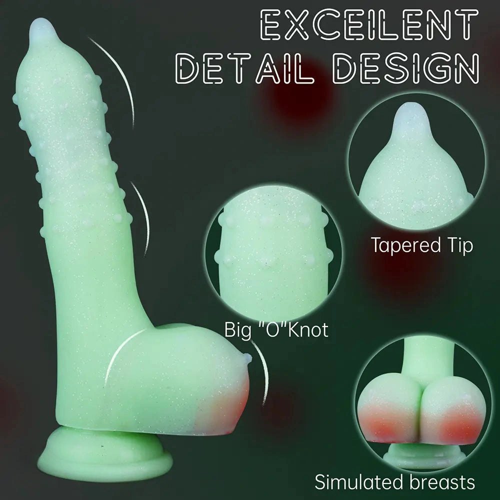 Glow Green Monster Dildo - Spiked Fantasy Dildo 8 in