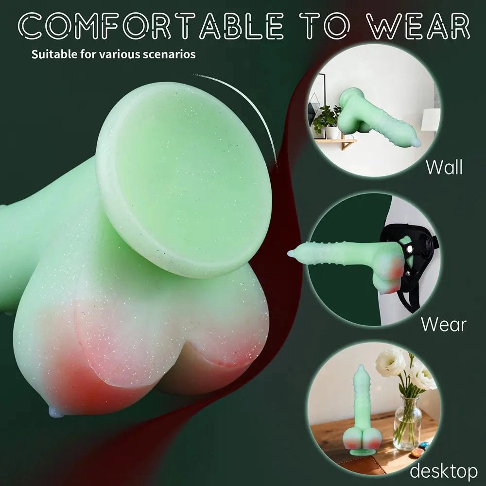 Glow Green Monster Dildo - Spiked Fantasy Dildo 8 in