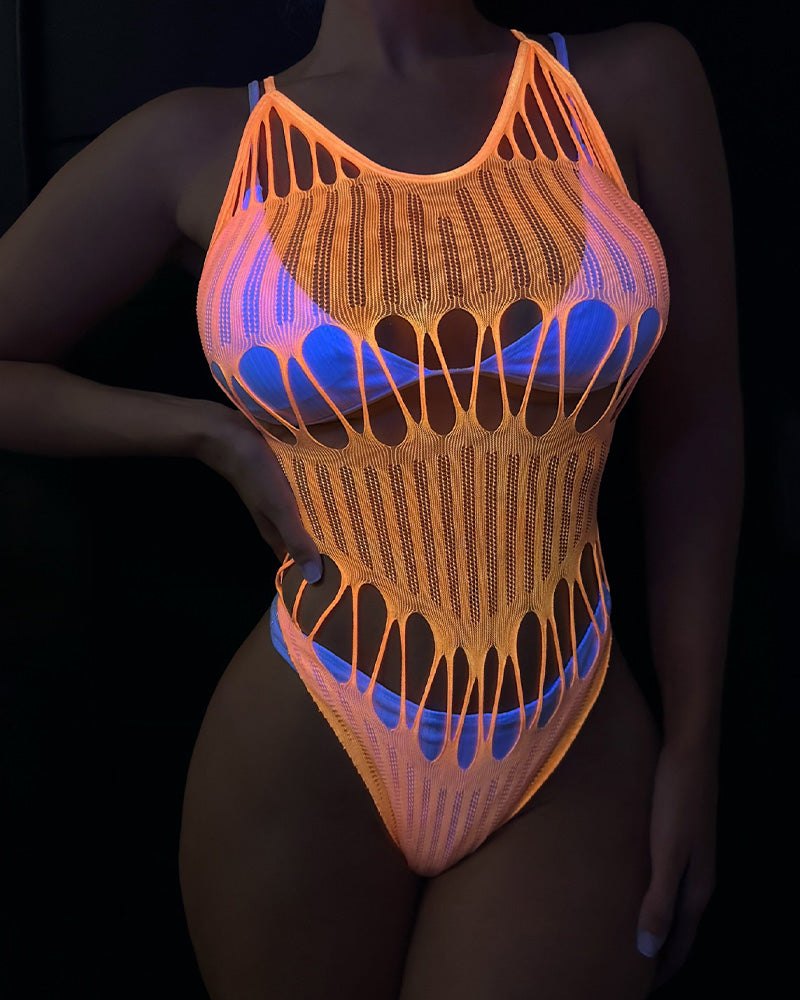 Glow In The Dark Mesh Bodysuit - Lingerie Bodysuit for Women