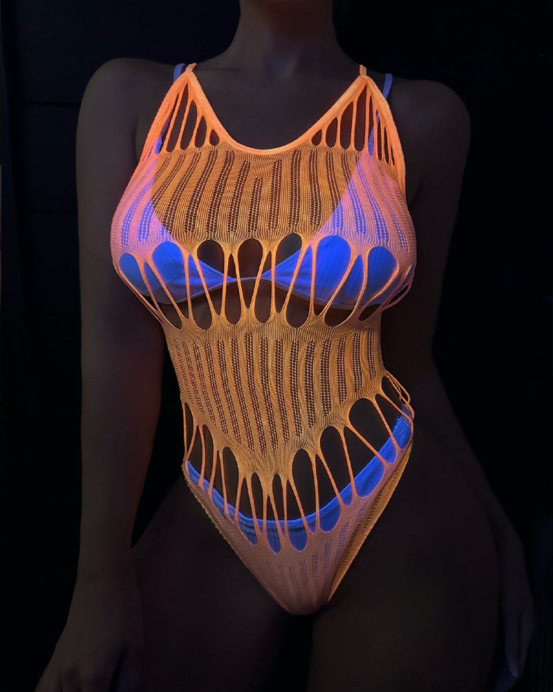 Glow In The Dark Mesh Bodysuit - Lingerie Bodysuit for Women