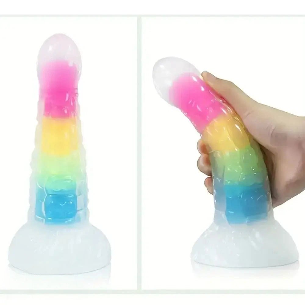 Glow Rainbow Fantasy Dildo - Luminous Silicone Dildo