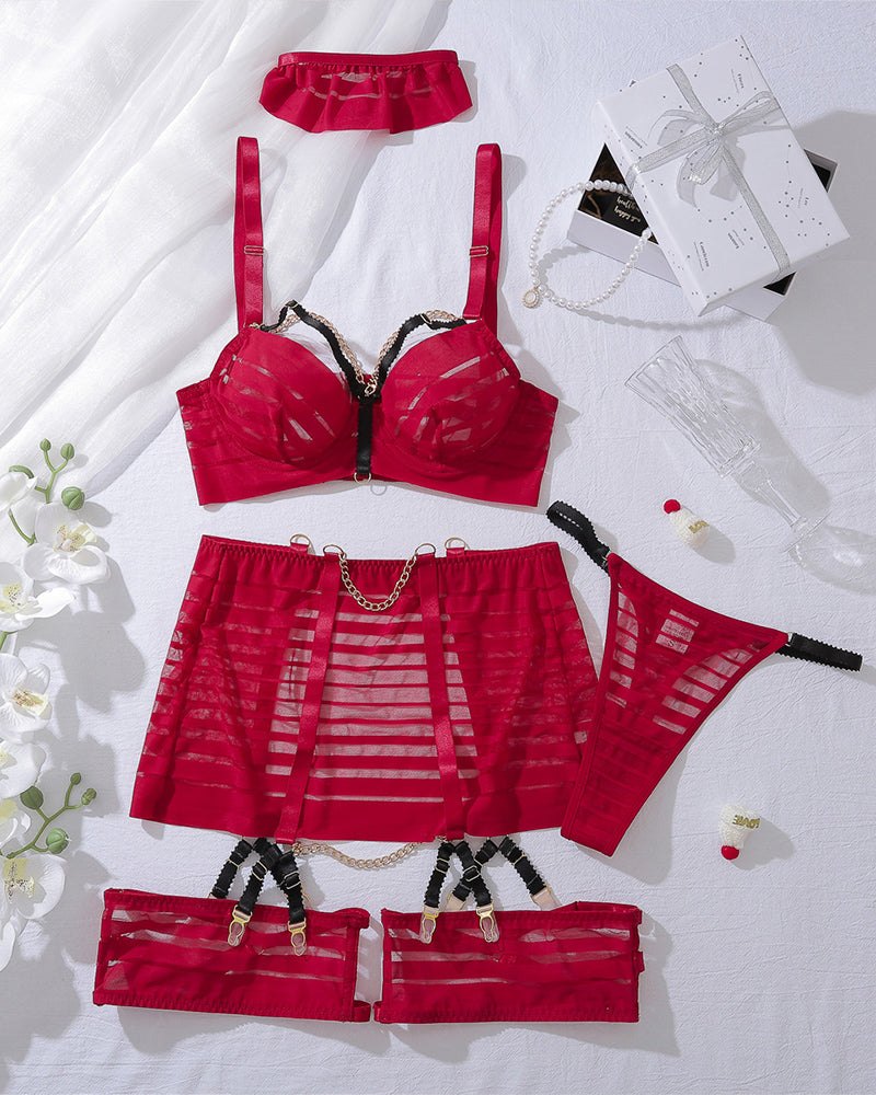 Gold Chain Garter Skirt Set - Garter Lingerie Set