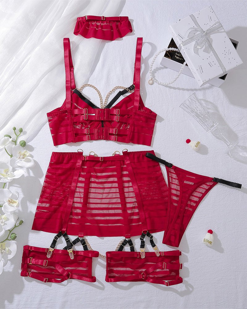 Gold Chain Garter Skirt Set - Garter Lingerie Set