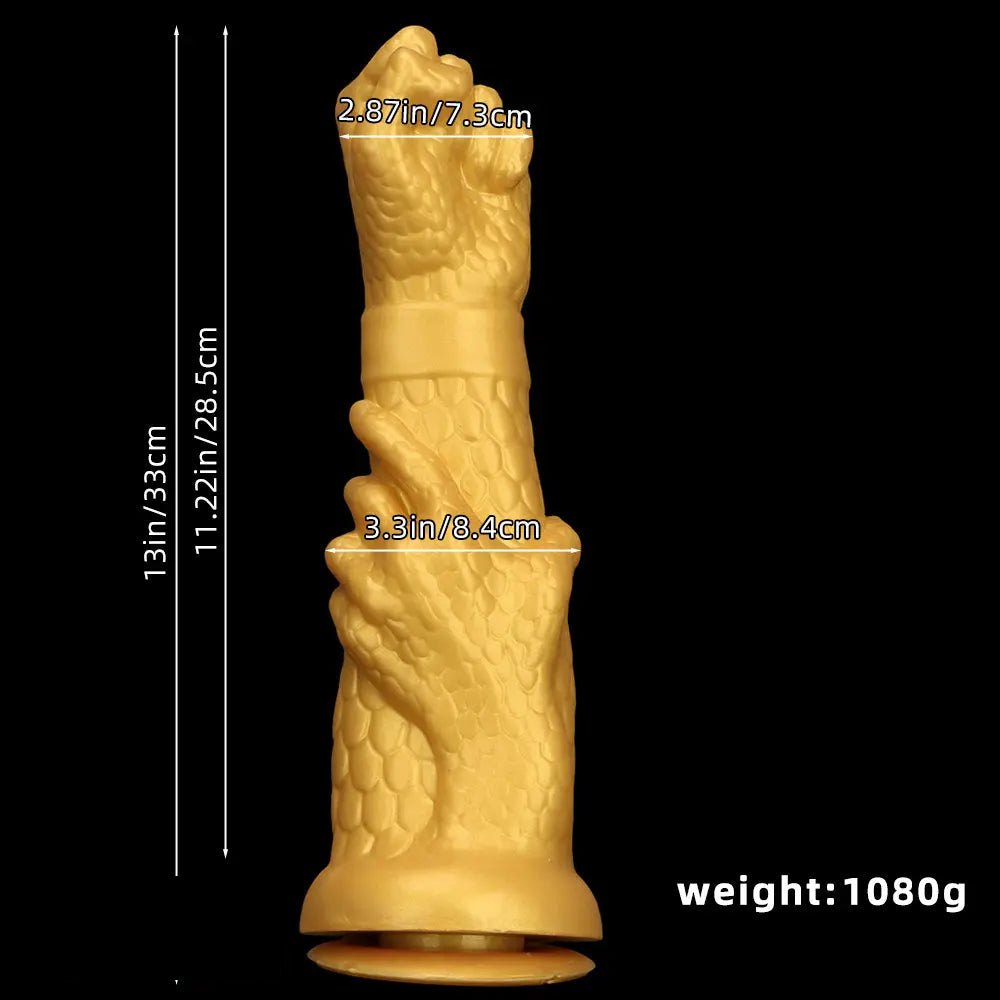 Gold Dragon Claw Fist Dildo - Curved Fantasy Dildo