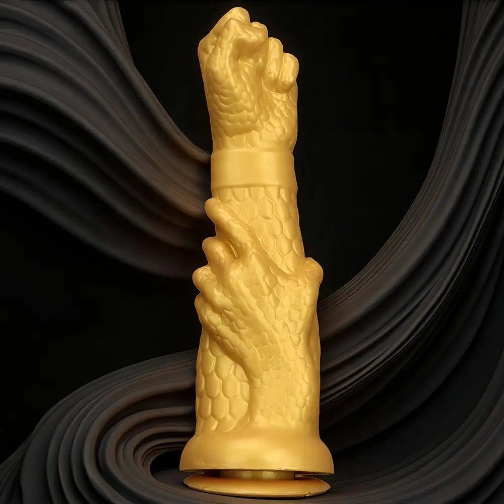 Gold Dragon Claw Fist Dildo - Curved Fantasy Dildo