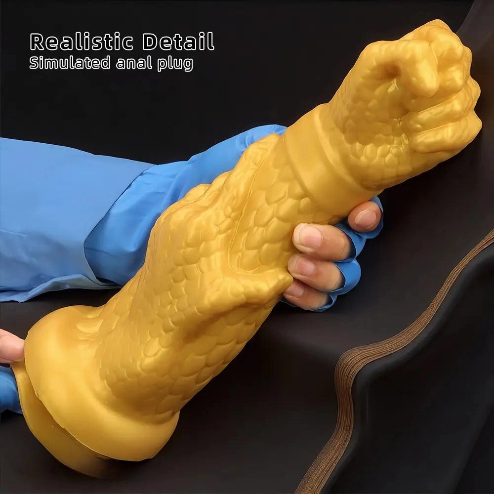 Gold Dragon Claw Fist Dildo - Curved Fantasy Dildo