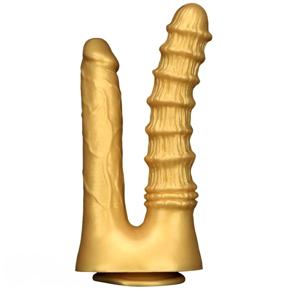 Gold Dual Shaft Suction Base Dildo - Strap On Dildo
