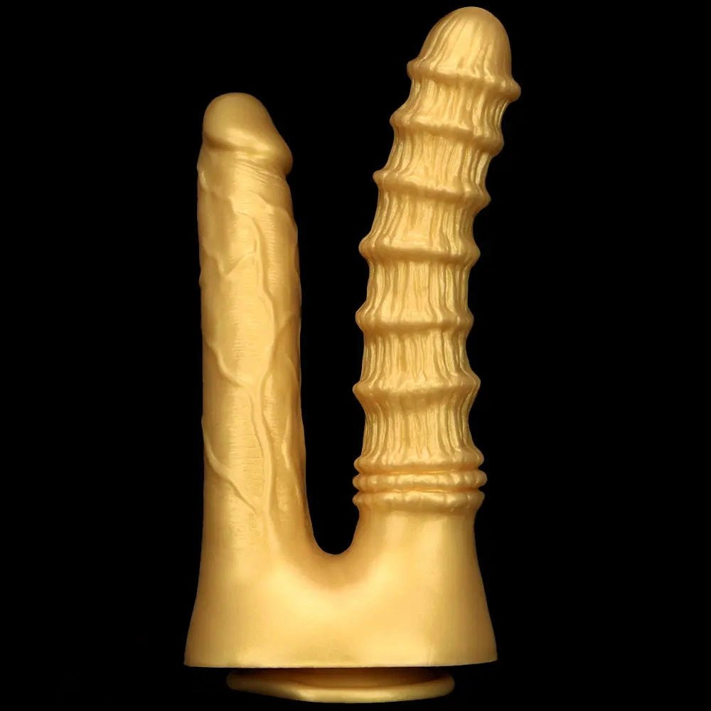 Gold Dual Shaft Suction Base Dildo - Strap On Dildo