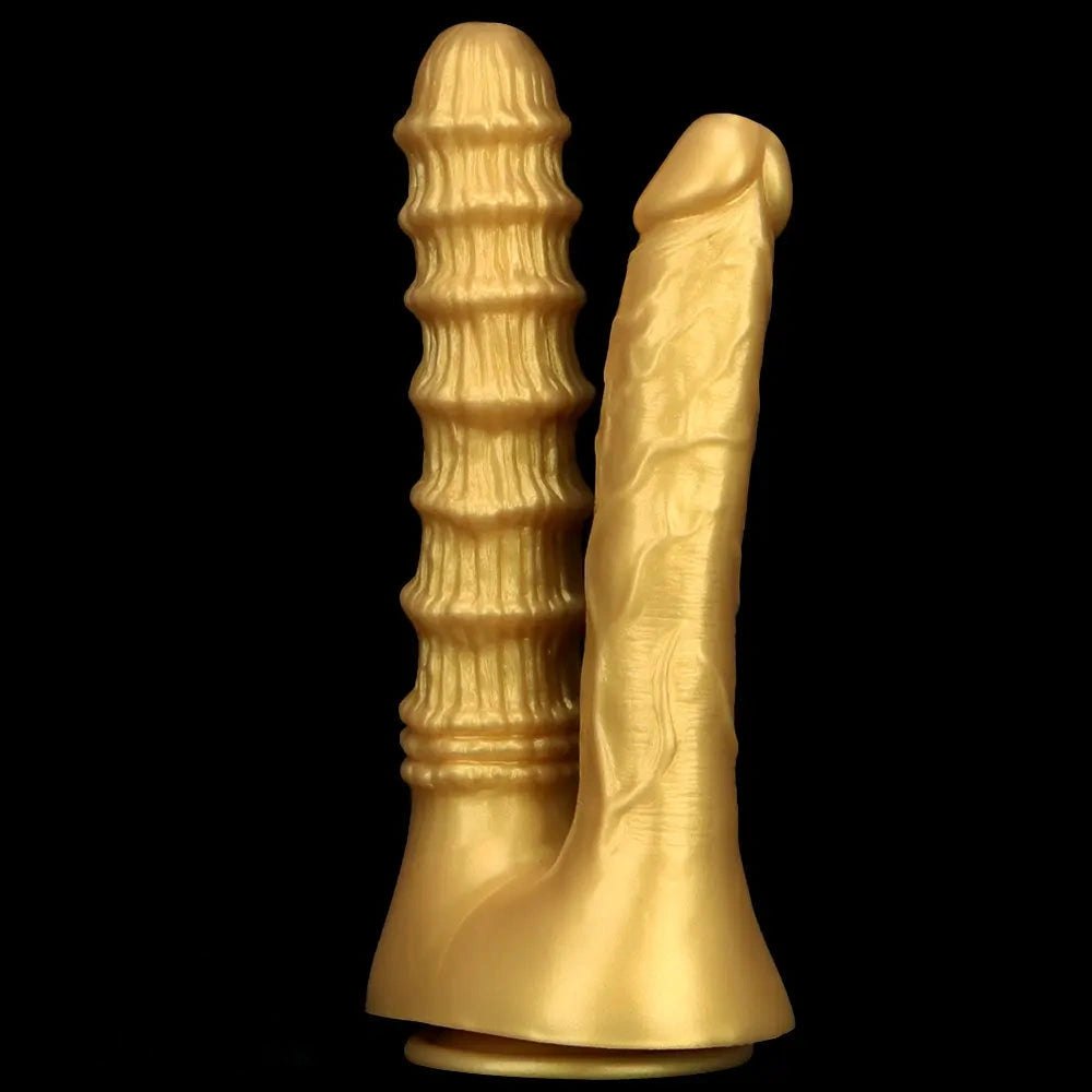 Gold Dual Shaft Suction Base Dildo - Strap On Dildo