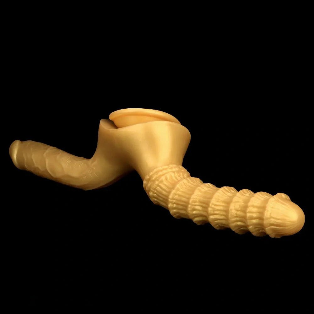 Gold Dual Shaft Suction Base Dildo - Strap On Dildo