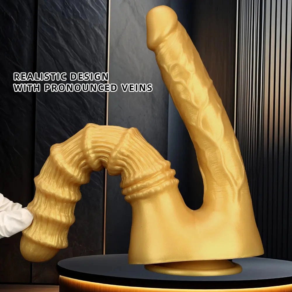 Gold Dual Shaft Suction Base Dildo - Strap On Dildo