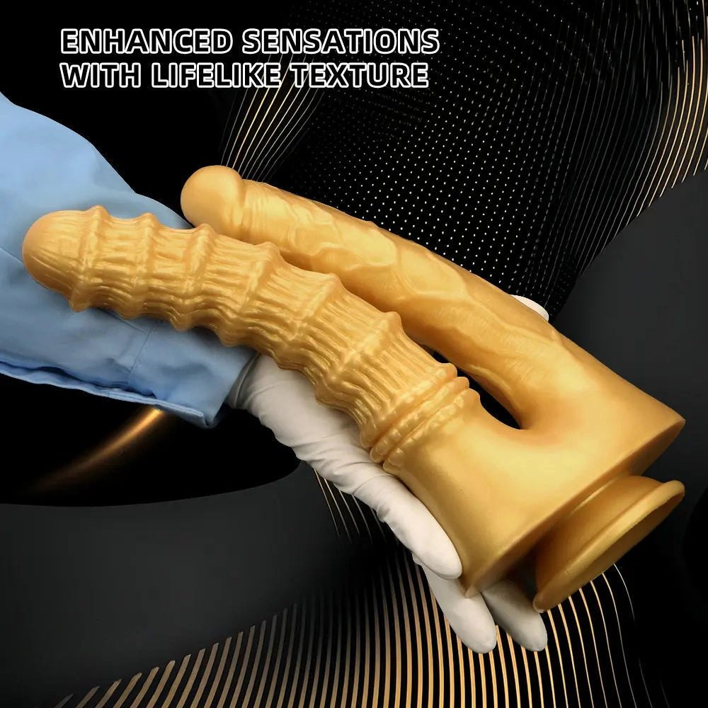 Gold Dual Shaft Suction Base Dildo - Strap On Dildo