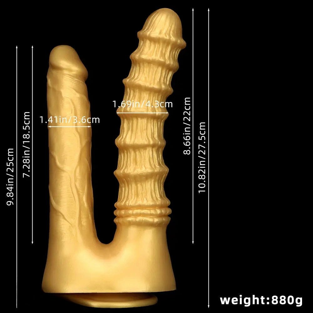 Gold Dual Shaft Suction Base Dildo - Strap On Dildo