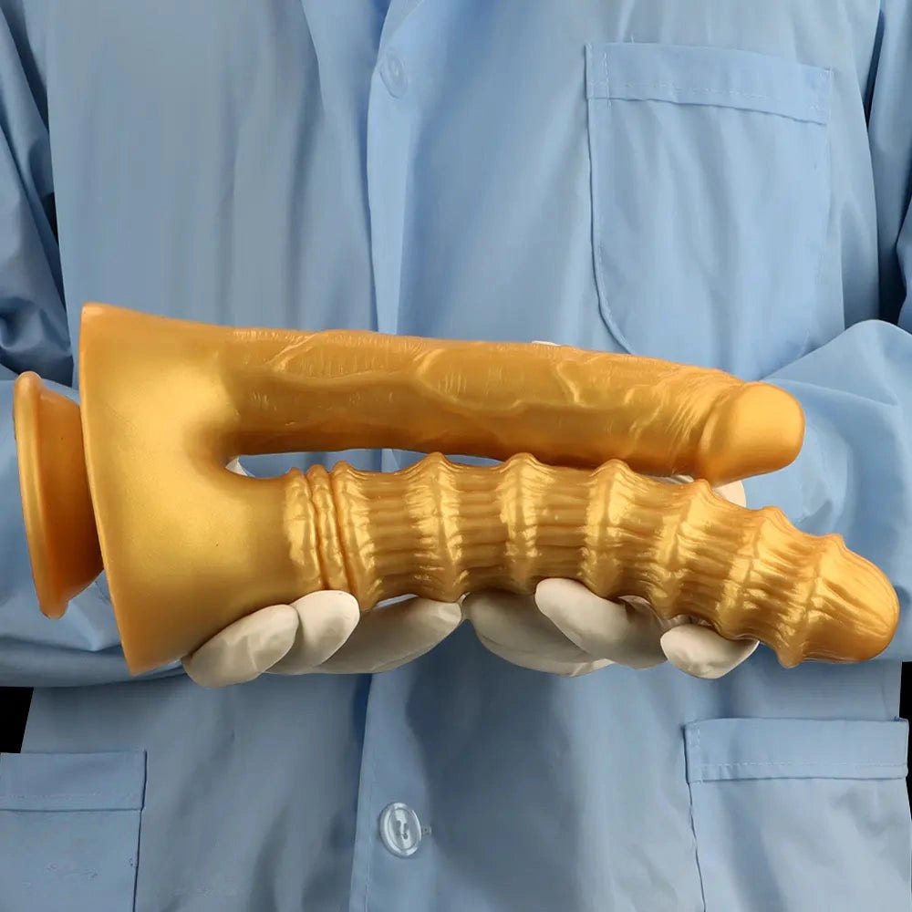 Gold Dual Shaft Suction Base Dildo - Strap On Dildo